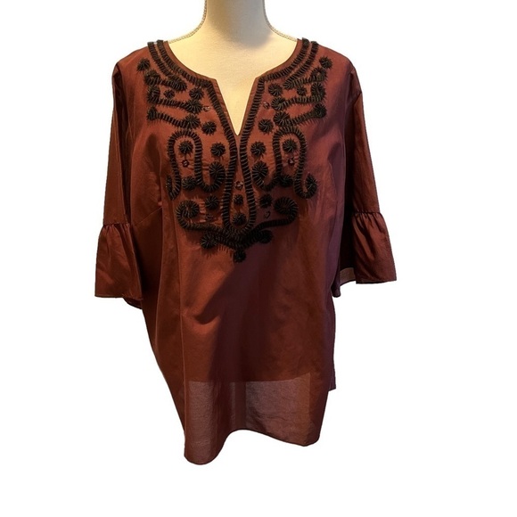 RSVP by Talbots Silk & Cotton Blend Embellished V-neck blouse in Wine Size 1X - Picture 1 of 8
